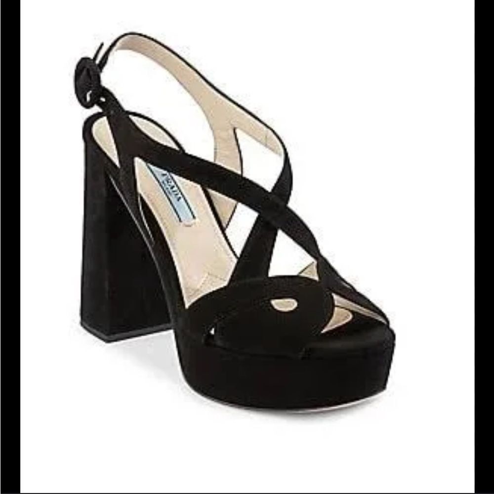 Prada Black Suede Platform Slingback Sandals Block Heels Size 39 - Picture 4 of 12